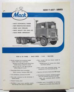 1972 1973 1974 1975 Mack Truck Model F 607 Specification Sheet