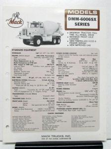 1974 1975 Mack Truck Model DMM 6006SX Specification Sheet