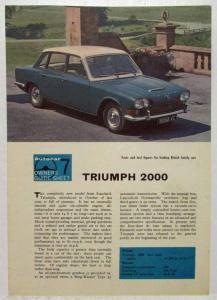 1964 Triumph 2000 AutoCar Owners Guide Sheet Supplement Reprint - English Market