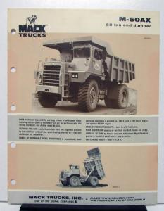 1974 1975 Mack Truck Model M 50AX Specification Sheet