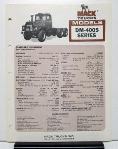 1975 Mack Truck Model DM 400S Specification Sheet