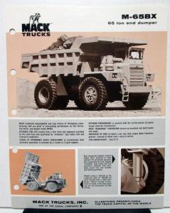 1975 Mack Truck Model M 65BX Specification Sheet