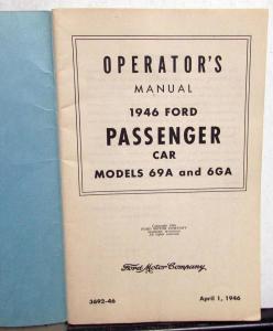 1946 Ford Passenger Car Models 69A 6GA Operators Owners Manual Orig Blue Cover