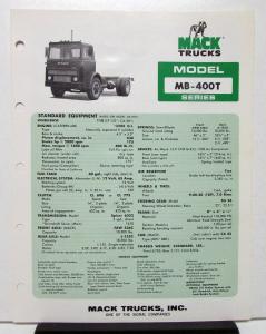 1976 Mack Truck Model MB 400T Specification Sheet