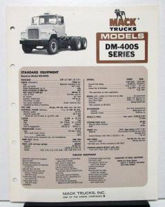 1976 Mack Truck Model DM 400S Specification Sheet