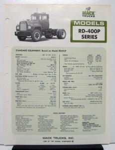 1976 Mack Truck Model RD 400P Specification Sheet