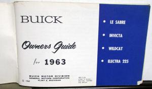 1963 Buick LeSabre Invicta Wildcat Electra 225 Owners Manual