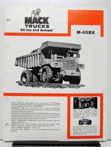 1978 Mack Truck Model M 65BX Specification Sheet