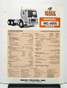 1978 Mack Truck Model MC 400S Specification Sheet