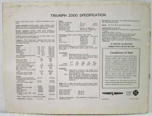 1966 Triumph 2000 6-Cylinder Sales Brochure - UK Market