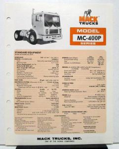 1978 Mack Truck Model MC 400P Specification Sheet