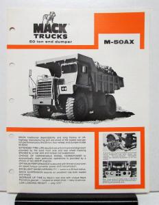 1978 Mack Truck Model M 50AX Specification Sheet
