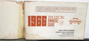 1966 Buick Riviera Owners Manual Original
