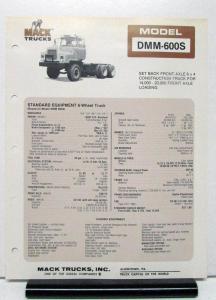 1979 Mack Truck Model DMM 600S Specification Sheet
