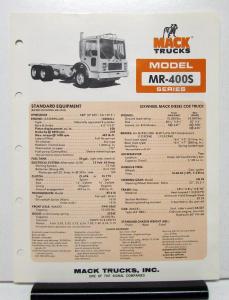 1980 Mack Truck Model MR 400S Specification Sheet