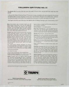 1970 Triumph Spitfire Mk III Beach at Sunset Spec Sheet