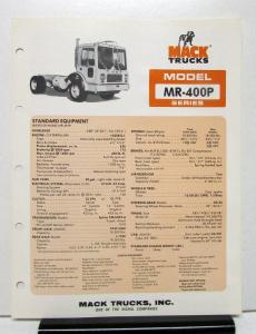 1980 Mack Truck Model MR 400P Specification Sheet