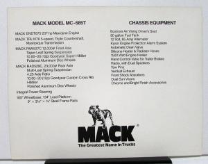 1980 Mack Truck Model MC 685T Datasheet