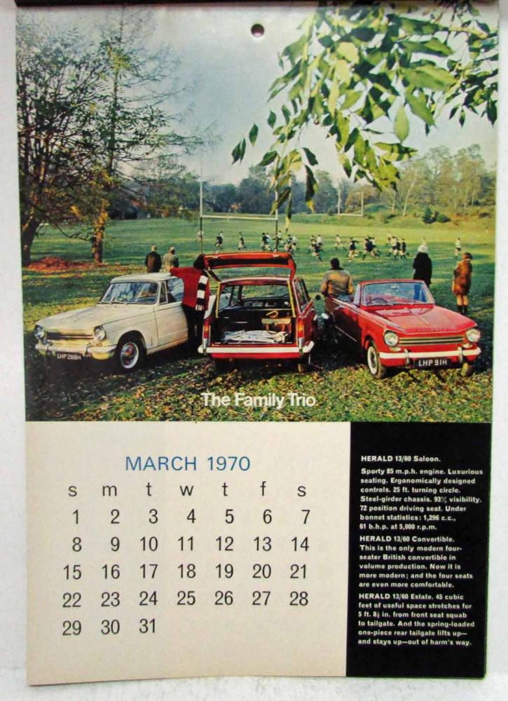 1970 Triumph Full Line Calendar - UK Market