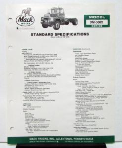 1982 Mack Truck Model DM 600X Specification Sheet