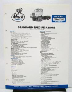 1982 Mack Truck Model DMM 6006S Specification Sheet