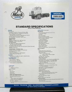 1985 Mack Truck Model DMM 600S Specification Sheet