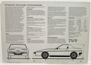 1982 TVR Tasmin 200 2 Litre Gold Convertible Spec Sheet