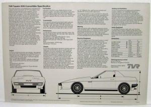 1982 TVR Tasmin 350i White Convertible Spec Sheet