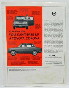 1966 Toyota Corona Motor Trend Magazine Road Test Reprint Rev 1