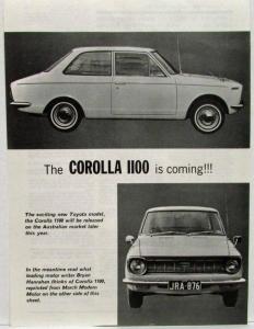 1967 Toyota 1100 is Coming Modern Motor Article Reprint - Australian Market