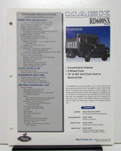 1998 Mack Truck Model RD600SX Specification Sheet
