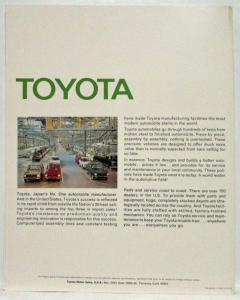 1969 Toyota 2000 GT Corona Corolla Crown Land Cruiser Sales Folder Brochure Orig