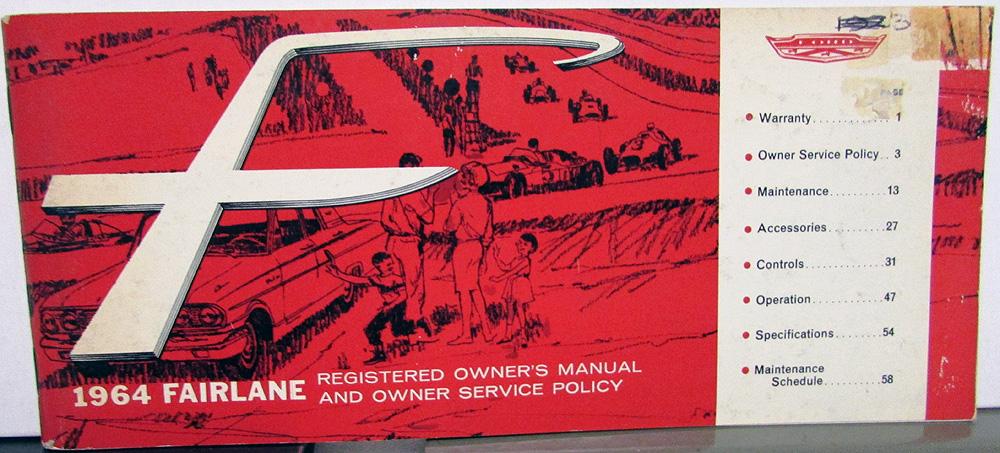 1964 Canadian Ford Fairlane Registered Owners Manual Original & Service Policy