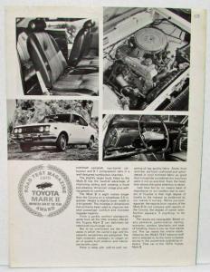 1970 Toyota Mark II Road Test Reprint Imported Car of Year & Concepts Pictured
