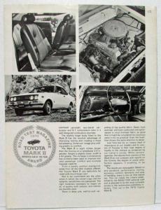1970 Toyota Mark II Road Test Reprint Imported Car of Year & Concepts Pictured