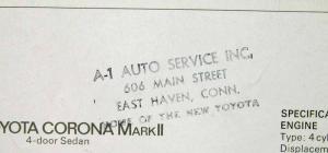 1969 1970 1971 1972 Toyota Corona Mark II 4-Door Sedan Spec Sheet