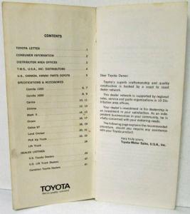 1972 Toyota Dealer List with Models Specs and Accessories - Summer