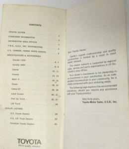 1972 Toyota Dealer List with Models Specs and Accessories - Summer