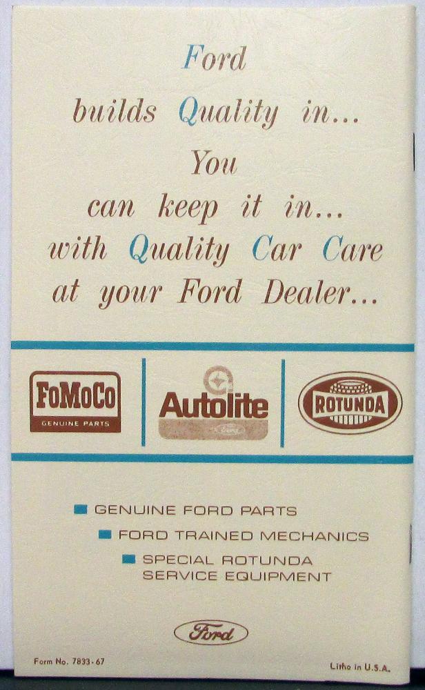 1967 Ford Mustang Owners Manual Reprint