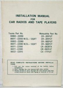 1970-1975 Toyota Installation Manual for Car Radios and Tape Players