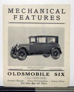 1925 Oldsmobile Six Mechanical Features Canadian Sales Folder & Specifications