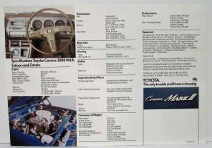 1975 Toyota Corona 2000 Mk II Sales Brochure for UK Market