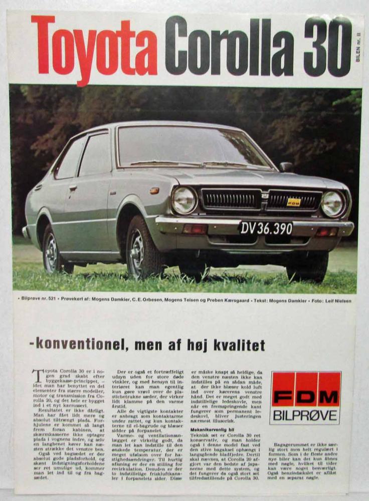 1974 1975 1976 Toyota Corolla 30 Sales Brochure - Danish Text