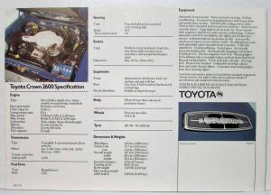 1976 Toyota Crown 2600 Saloon Sales Folder - UK Market