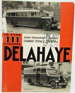 1933 Delayhaye Type 111 Bus 6 Cylinder Spec Sheet - French Text