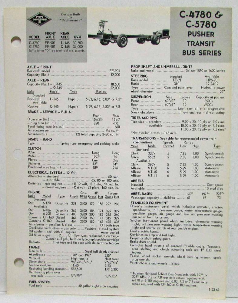 1967 Diamond T Pusher Transit Bus Series Spec Sheet and Price List