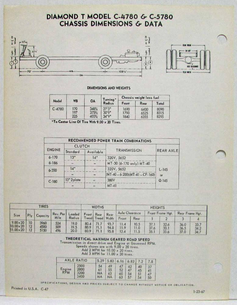 1967 Diamond T Pusher Transit Bus Series Spec Sheet and Price List