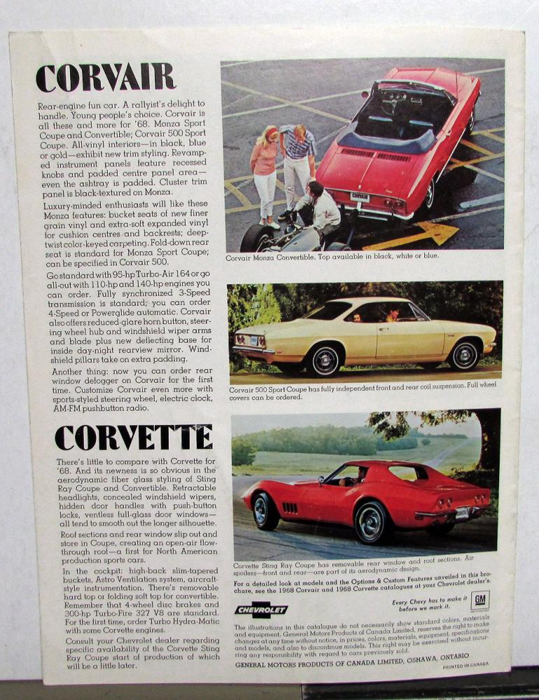 1968 Chevrolet Colors Brochure 68 Chevy Caprice Coupe Chevelle Corvair Camaro 