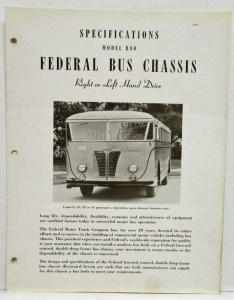 1938-1939 Federal Bus Chassis Specs B80 B85 & Dimensions and Price Sheet