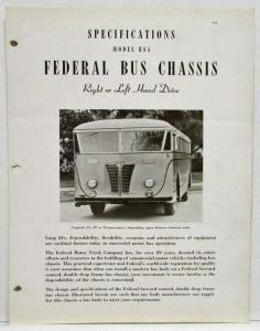 1938-1939 Federal Bus Chassis Specs B80 B85 & Dimensions and Price Sheet